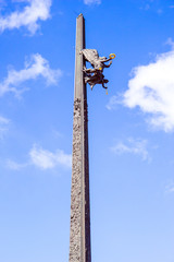 Moscow, Russia, March 26, 2020: Sculpture of the goddess on the obelisk