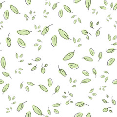 Scattered Leaves on white background, seamless vector repeat pattern floral. Simple pattern for textile.