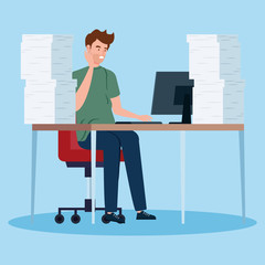 man with stress attack in workplace vector illustration design