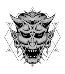Naklejka premium JAPANESE GHOST. Gangster emblem, label, print, badge skull.