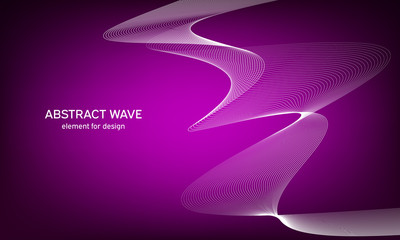 Abstract wave element for design. Digital frequency track equalizer. Stylized line art background. Colorful shiny wave with lines created using blend tool. Curved wavy line, smooth stripe Vector