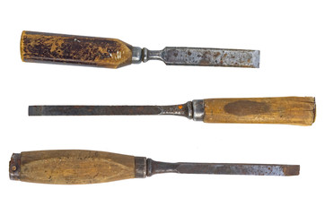 Three old chisels. Isolated on a white background