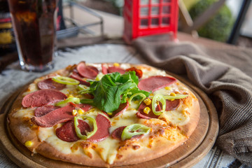 pizza on textille background