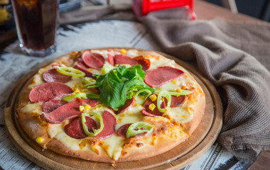 pizza on textille background