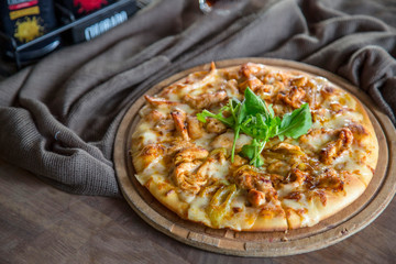 pizza on textille background