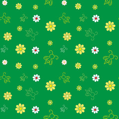 Seamless floral pattern background, Vector bee and flower in green tone, Hand drawn decorative element, Seamless backgrounds and wallpapers for fabric, packaging, Decorative print, Textile,
