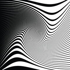 Abstract psychedelic stripes for digital wallpaper design. Line art pattern. Trendy texture. Monochrome design. Vector print template. Geometry curve lines pattern. Futuristic concept