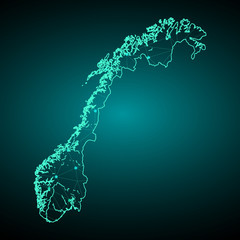 Map of Norway. Wire frame 3D mesh polygonal network line, design sphere, dot and structure. communications map of Norway. Vector Illustration EPS10.