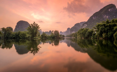 Landscape of the Yulong River in Yangshuo, Guilin..