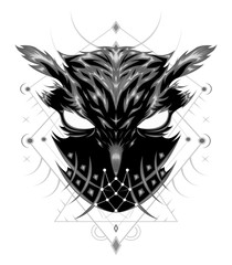 Owl logo - OWL illustration. Emblem design on white background