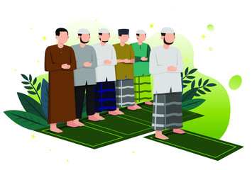 Moslem Prayer Together Vector Illustration