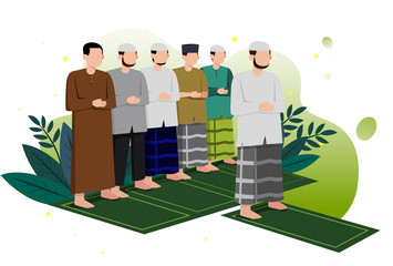 Moslem Prayer Together Vector Illustration