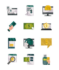 payments online, money finance commerce technology icons set flat icon shadow