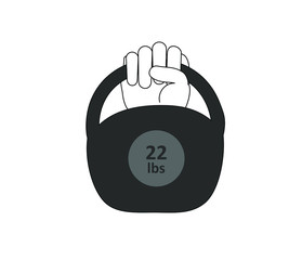 Hand holding 22 lbs kettle bell