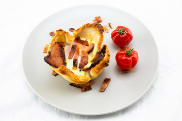 Toast bread with cheese, bacon and egg