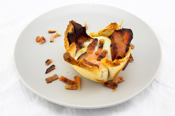 Toast bread with cheese, bacon and egg