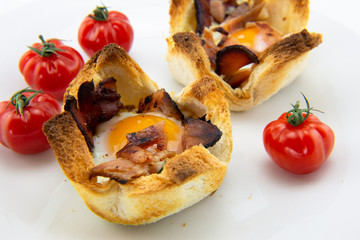 Toast bread with cheese, bacon and egg