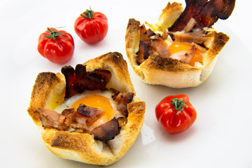 Toast bread with cheese, bacon and egg