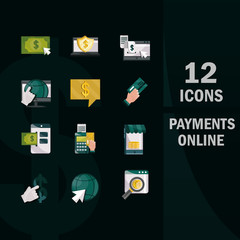 payments online, money finance commerce technology icons set flat icon shadow