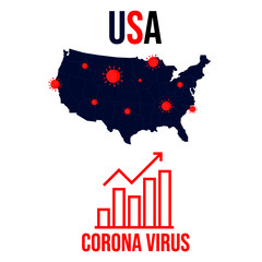 Map of USA on a white background showing increasing graph of Corona Virus spread
