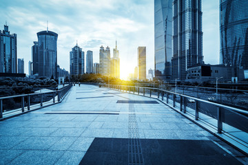 Obraz premium Architectural street, Lujiazui Financial District, Shanghai..