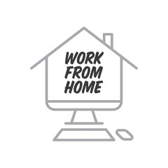Work from home text in computer screen illustration. Lettering style message for quarantine times in coronavirus pandemic outbreak. 