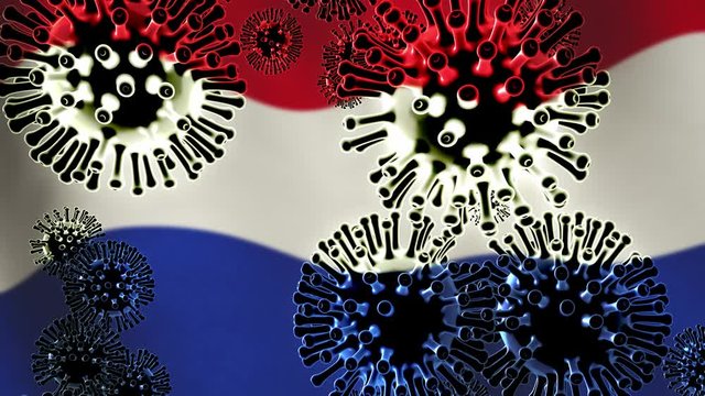 Coronavirus epidemic in The Netherlands with 2019 ncov lockdown. Dutch outbreak of sickness and covid19 death - 3d animation