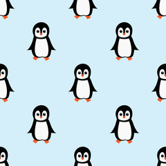 Seamless pattern with cute cartoon penguin. Vector illustration.