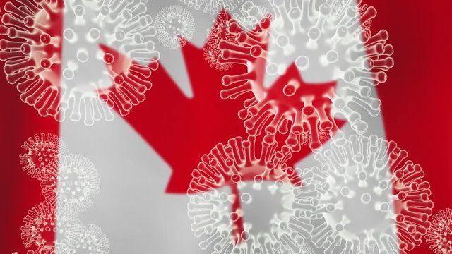 Coronavirus canada epidemic covid-19 cells lockdown. 2019-ncov canadian quarantine to stop covid19 contagion risk - 3d animation