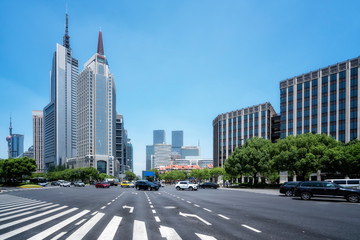 Architectural street, Lujiazui Financial District, Shanghai..