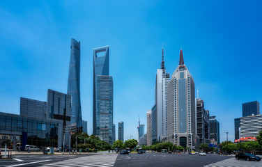 Fototapeta na wymiar Architectural street, Lujiazui Financial District, Shanghai..