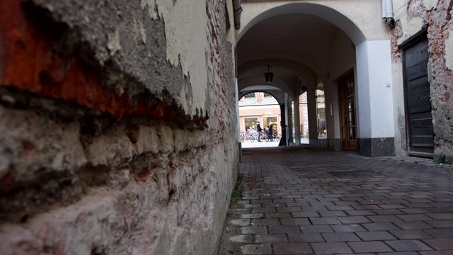 german city freising brick wall arcades near market place