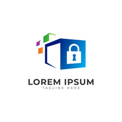 Security Data Office with Padlock Key  Logo Vector Icon Illustration