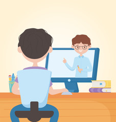 Obraz premium education online student boy using computer course virtual