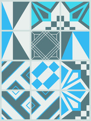 Tile background with blue and grey geometric mosaic pattern