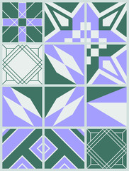 Tile background with purple, green and grey geometric mosaic pattern