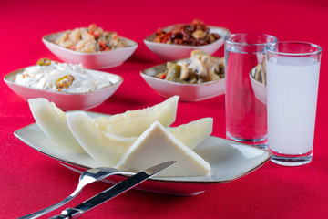 Adana kebab next to it raki stock photo