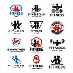 Set of Fitness Center Logo . Sport and fitness logo Design . Gym Logo Icon Design Vector Stock, Fitness Idea logo design inspiration - obrazy, fototapety, plakaty