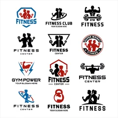 Gordijnen Set of Fitness Center Logo . Sport and fitness logo Design . Gym Logo Icon Design Vector Stock, Fitness Idea logo design inspiration © i.d99d