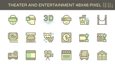 Theater and entertainment vector icon set design, 48X48 pixel perfect and editable stroke.