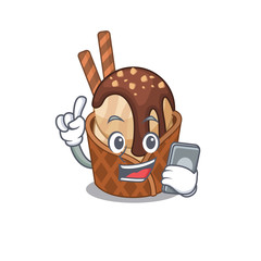 Mascot design of coffee ice cream speaking on phone