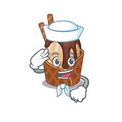 Cute coffee ice cream Sailor cartoon character wearing white hat