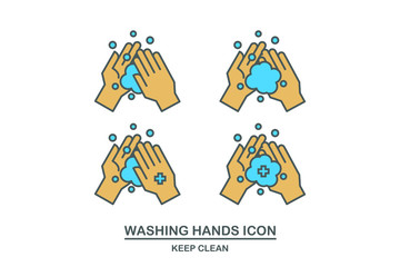 Washing hands icon set, clear of the corona virus.