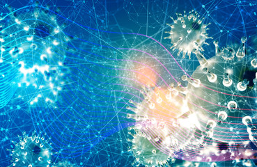 Brochure, report or flyer design background. Medical industry, biotechnology and biochemistry. Scientific medical designs. Virus diseases conceptual illustration.