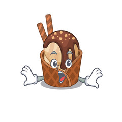 A cartoon character of coffee ice cream making a surprised gesture