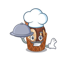 coffee ice cream as a chef cartoon character with food on tray