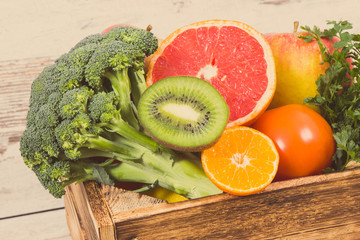 Fruits and vegetables as source minerals and vitamins. Diet, slimming and healthy nutrition concept