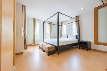 Modern peaceful Bedroom interior design in apartment.