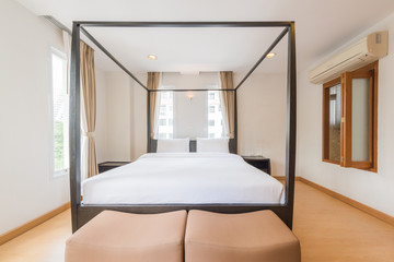 Modern peaceful Bedroom interior design in apartment.