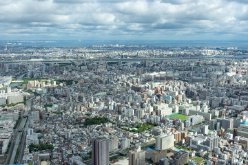 Naklejka premium Urban Metropolitan Cityscape in Tokyo, Japan with busy skyline and dense vibrant buildings 